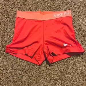 Nike Pro Red and Peach orange shorts biking running high mid waist yoga